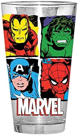 Silver Buffalo Marvel Comics Retro Four Heroes Pint Glass in Gift Box, 16 onças, multicolor