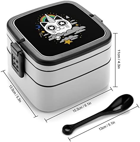 Cat Unicorn Rainbow Skull Lanch Box portátil Bento Box de camada dupla de grande capacidade Contêiner de alimentos