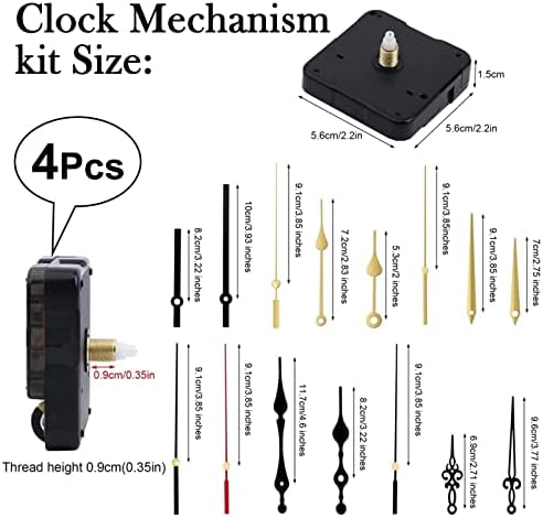 Kit de mecanismo de relógio de quartzo 4pcs, mecanismos de relógio de parede Substituição alimentada por matéria, peças de movimento