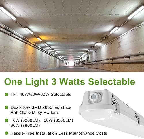 Luzes apertadas de vapor de 4 pés LED, 40W-50W-60W Selectível, 3000K-4000K-5000K Tuneable, IP66 LED à prova d'água LED