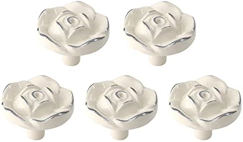 UNHOY 5 PCS Botões de gaveta de rosa Vintage Cresceds Antigo Cabinete de Flores de Rosa Antigo Mutrefões para Cleca