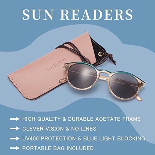 Liansan Fashion Round Reading Sunglasses for Women, Proteção UV Proteção Sun Reades Glasses com dobradiças de primavera,