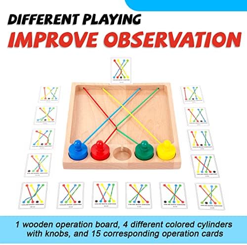 Brinquedos de madeira por 3 4 5 anos de cor de corda de cor e jogo de correspondência de cores, jogo de corda colorida