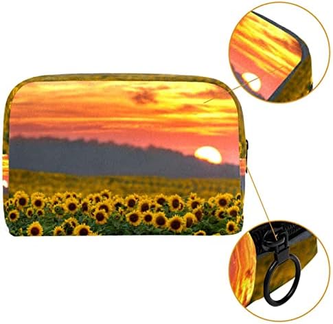 Bolsa de maquiagem tbouobt bolsa de bolsa cosmética bolsa bolsa com zíper, cenário de campo de girassol nascer do sol