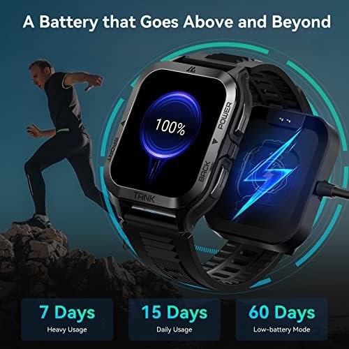 Amazim Smart Watch, 60 dias Bateria extra-longa, 50m à prova d'água, rastreador de chamadas Bluetooth, rasteira de fitness