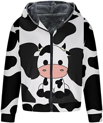 Jaquetas de capuz de lã Badhub para homens Pullover Workout Vacas fofas Impresso com lã de lã completa macio e espesso