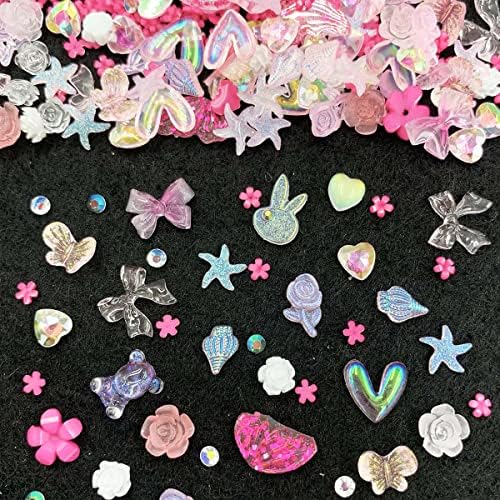 3D Butterfly Flower Unhas Charms, 100pcs acrílico Camellia rosa flor estrela bowknot coroa coração urso coelho resina unhas de unhas