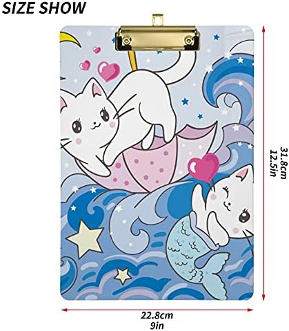 ALAZA Cute White Cat Kitten Mermaidboards para crianças Mulheres Mulheres do tamanho da carta Clipe de plástico de baixo perfil,