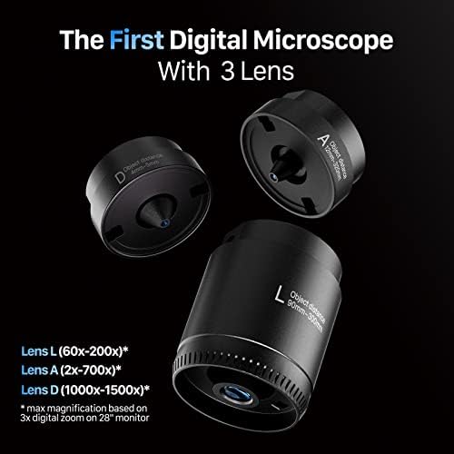 Tomlov DM602 Microscópio digital HDMI com 3 lentes, 10,1 microscópio de solda para reparo eletrônico, microscópio de moeda LCD Vista