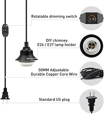 ICWUENG Industrial Plug in penduza kit de luz, kit de luz pendente com cordão de 450cm, extensão vintage pendurada