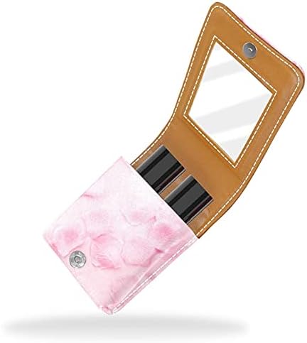 Caixa de batom com espelho Pétalas rosa Lip Gloss Holder Portable Batom Storage Storage Travel Saco de maquiagem Mini