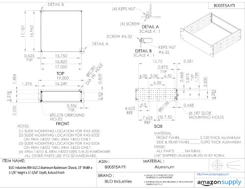 Bud Industries RM-14212 Chassi de montagem de rack de alumínio, Natural, 19 Largura x 5-1/4 Altura x 17-3/64 Profundidade