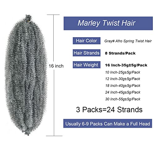 Marley Twist Braiding Hair 6 Packs 16 polegadas Cabelo marley cinza pré -separado Afro Twist cabelos cubanos Cabelos de