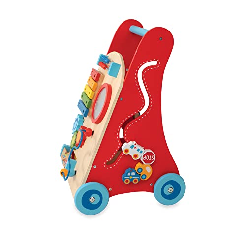 Nuby Wooden Baby Walker com recursos interativos para o desenvolvimento precoce, promove a caminhada, as habilidades motoras e