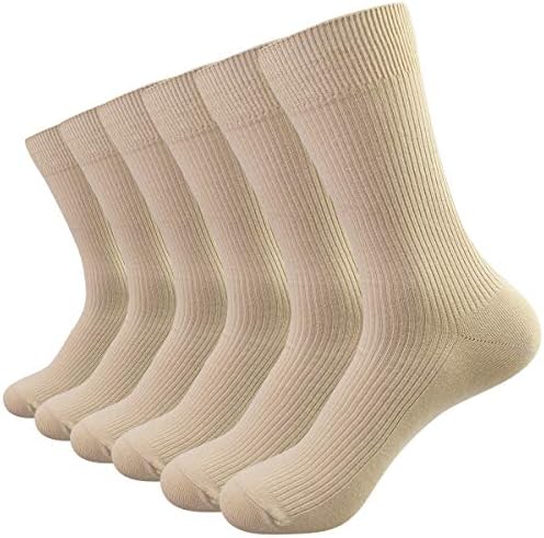 LA Dearchuu Men's Solid Dress Socks 6 Pack Cotton Classic Crews Socks Hortigo Wicking Business Meocks-Beige White Black
