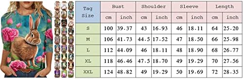 Camisa de coelhinho da Páscoa para mulheres 3/4 de manga de colher de pescoço blusa gráfica impressão de túnica casual