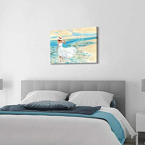 Hardy Gallery Abstract Beach Picture Wall Art: Girl & Ocean Artwork Pintura de paisagem marítima em tela para banheiro