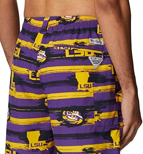 Columbia Collegiate Backcast II Short, LSU-Vivido Prpl Paint Your Colors Print, pequeno x 8l