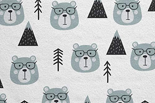 Toalha de tapete de ioga da floresta de Ambesonne, ilustração de montanhas árvores e cabeças de urso sorridente com óculos, suor sem