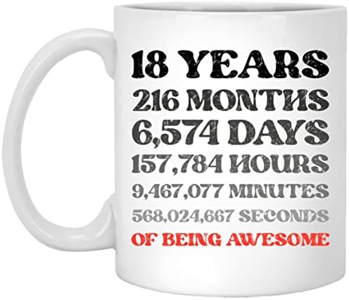 18 anos de dezoito anos dias horas minutos segundos de caneca de café incrível, gag de presente de aniversário engraçado para homens,