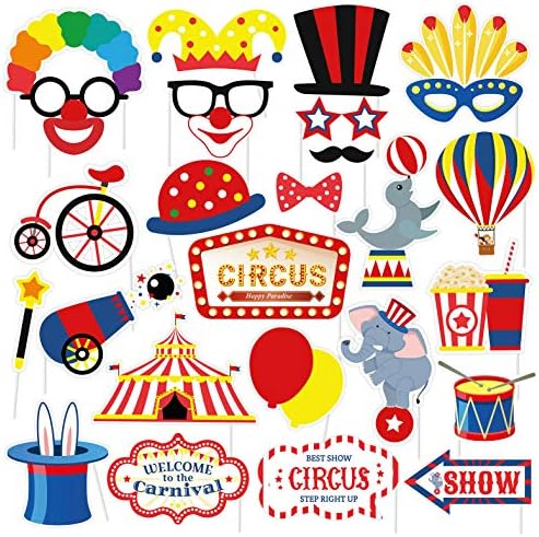 Swyoun 27pcs Carnival Circus Photo Booth Props Birthday Party Decorations Supplies