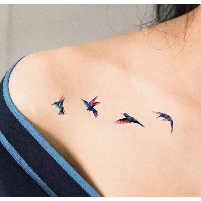 5 PCs pintados à mão Tattoo de pássaro voador adesivos homens e mulheres impermeáveis, duração da tatuagem literária e artística