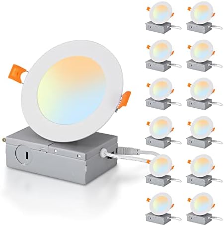 12pack 4in LED Iluminação embutida 5CCT Ultre-Toshin LED Light Recuned Light com caixa de junção, 2700k/3000k/3500k/4000k/5000k