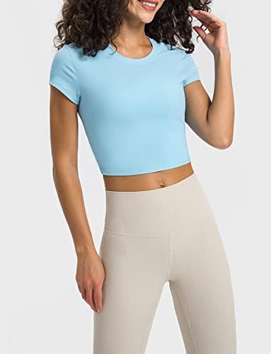 Treino feminino Haellun Tops de manga curta camisas de ioga esportes academia esportiva respirável atlético Slim Fit Crop Tops