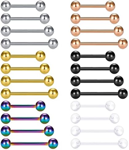 Mayhoop 14g de aço inoxidável anéis de bico anéis de língua barras retas de barras perfurantes 12mm 14mm 16mm 18mm de comprimento