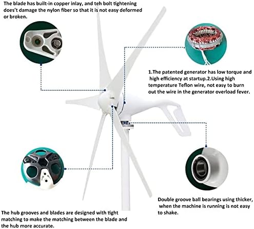 Fibra de carbono e nylon 400W Gerador de turbina eólica 5 lâminas pequenos moinhos de vento baixo gerador de vento + controlador