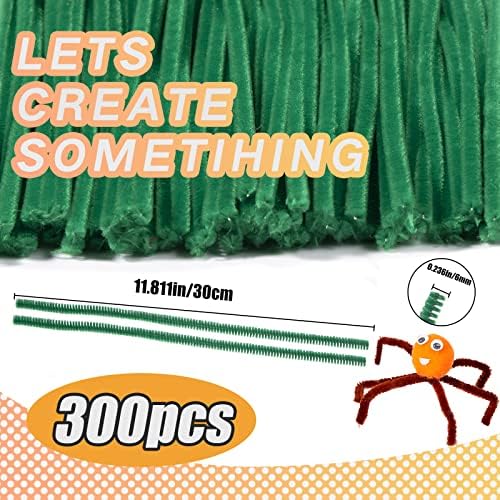300 peças Limpador de tubos verdes Chenille Haste, Crafadores de tubos Craft for Kids Diy Art Supplies