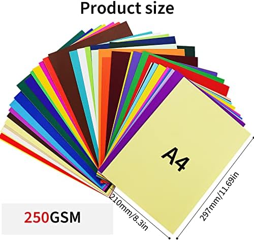 Cardstock colorido de tamanho Wykoo A4 250gsm, 50 cores variadas, cartolina grossa premium para arte DIY, fabricação de cartões,