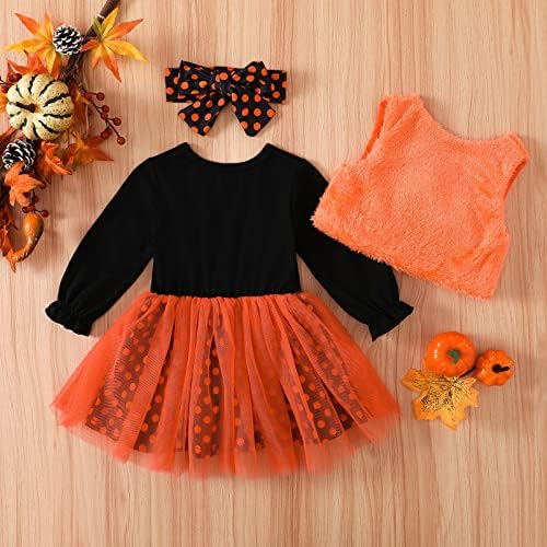 Crianças de criança bebê menina halloween roupa de manga longa vestido xadrez laranja de abóbora cistas de cistas de colistor 2pcs