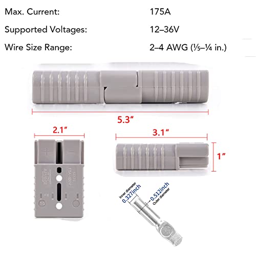 LIYAFY BATERIA CONNECT RÁPIDO DESCONNECT PULL DE ELECTRICAL 175A 1/0AWG PARA RECUPERAR GUNTO OU TRAILER W 4 PCS TERMINAL PINS