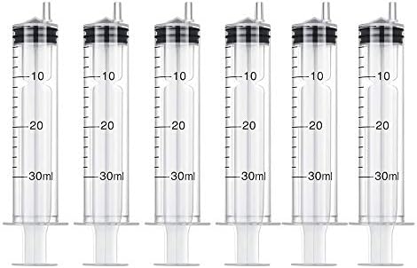 6pcs Plástico Distribuição de injeção seringas 30 ml Medicina oral líquida de tubo de borracha