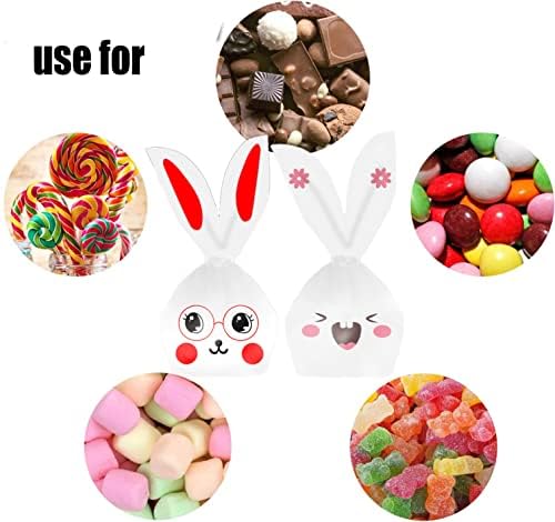 Eyigylyo Páscoa Bunny Candy Sacos de presentes, 100 PCS Páscoa Páscoa Plástico Ears Bolsa de presente para presentes para o fornecimento