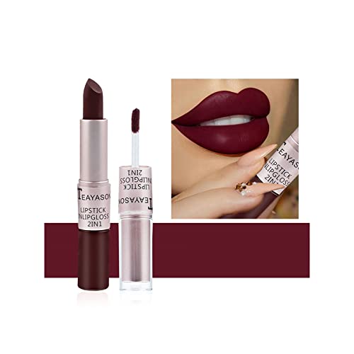 Velvet Lipstick e conjunto de brilho labial, acabamento de design de cabeça dupla, xícara de copo de copo nua composição de manchas