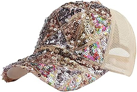 Moda Baseball Caps Glitter Snapback Cap Shiny Breathable Ponytail Sun Hat Mesh Mesh Trucker Hats for Women