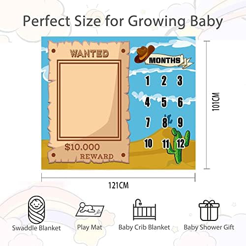 West Cowboy Baby Monthly Milestone Blanket, Flanela Soft de 48x40in, Cacto do Deserto de Recompensa Wanted, Presentes de