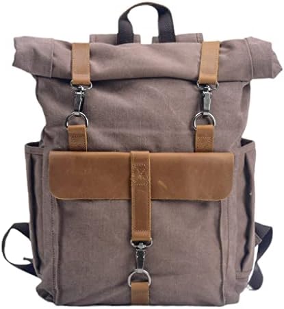 Wetyg Vintage Canvas Backpack Unissex College Style School School Cotton Canvas Com a bolsa escolar de couro de primeira camada