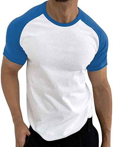 Mens primavera verão esportes casuais bloco colorido raglan mangas redonda camiseta de pescoço masculina camisa grande