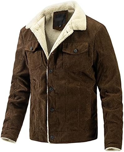 Men Sherpa Fleece forrado jaqueta jeans veludo lapela de lapela fit