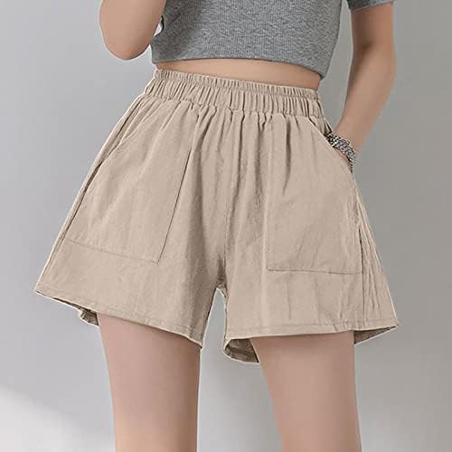 Shorts de linho de algodão largo para as pernas para mulheres sumemr de cintura alta shorts casuais básicos com bolsos shorts