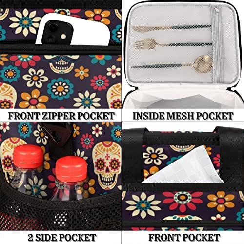 Lunhana mais refrigeradora e isolada de ilocosy Skull Mexican Sugar Skull Flower Hippie Lunch Box à prova de vazamento