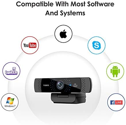 VIOFO 1080P webcam com microfone, cobertura de privacidade, clipe rotativo, câmera da web de streaming de computadores, web cam