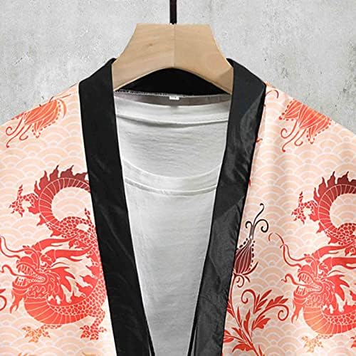 XXBR Japanese Kimono Cardigan para homens, Frente solta dianteira 3/4 manga leve ukiyoe dragão impressão de camisa de verão tops