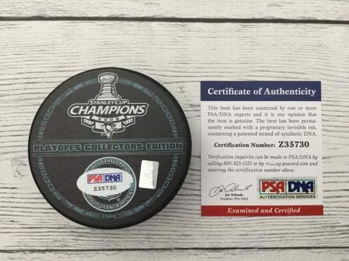 Sergei Gonchar assinou autografado 2009 Penguins Stanley Cup Puck PSA DNA CoA A - Pucks NHL autografados