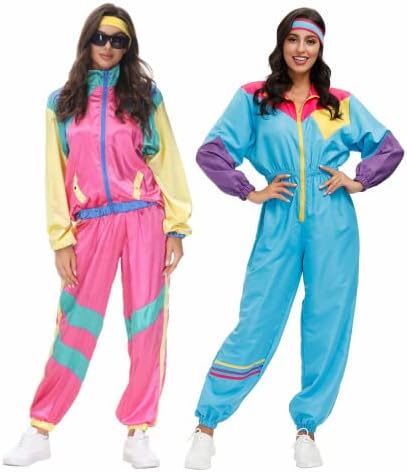 CoreWo Womens 80s Racksuit retro Hip Hop Windbreaker Women Women Disco Tracksuit Sets Colorblock One Piece Roupfits Set