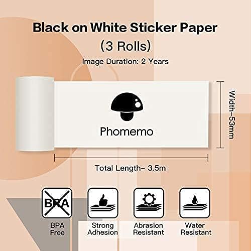 PHOMEMO M02 PROTIMAGEM DE POCKET PCOLO Mini Bluetooth Térmica Impressora com 3 Rolls White Sticker Paper, compatível com