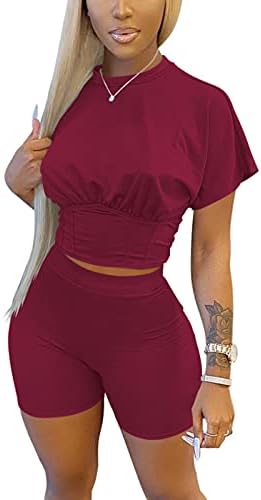 Roupas de duas peças de cor sólida para mulheres ， Tampo de colheita de manga longa e calça corporcil Clubers Clubwear Ruach Sweatship